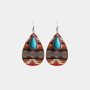 Turquoise Element Teardrop Wood Dangle Earrings-MXSTUDIO.COM