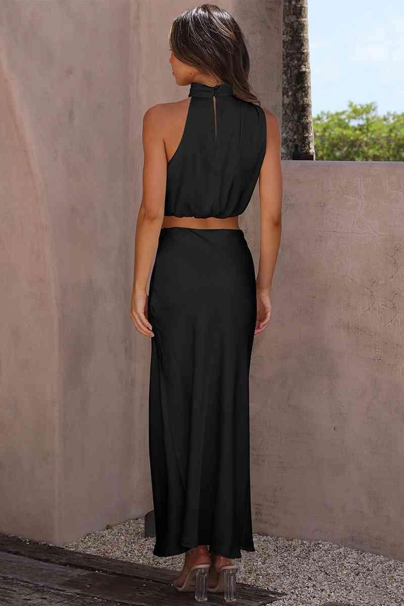 Turtle Neck Tank Cropped Top and Maxi Skirt Set - MXSTUDIO.COM