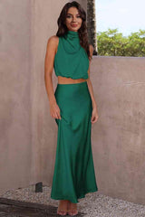 Turtle Neck Tank Cropped Top and Maxi Skirt Set - MXSTUDIO.COM