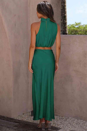 Turtle Neck Tank Cropped Top and Maxi Skirt Set - MXSTUDIO.COM