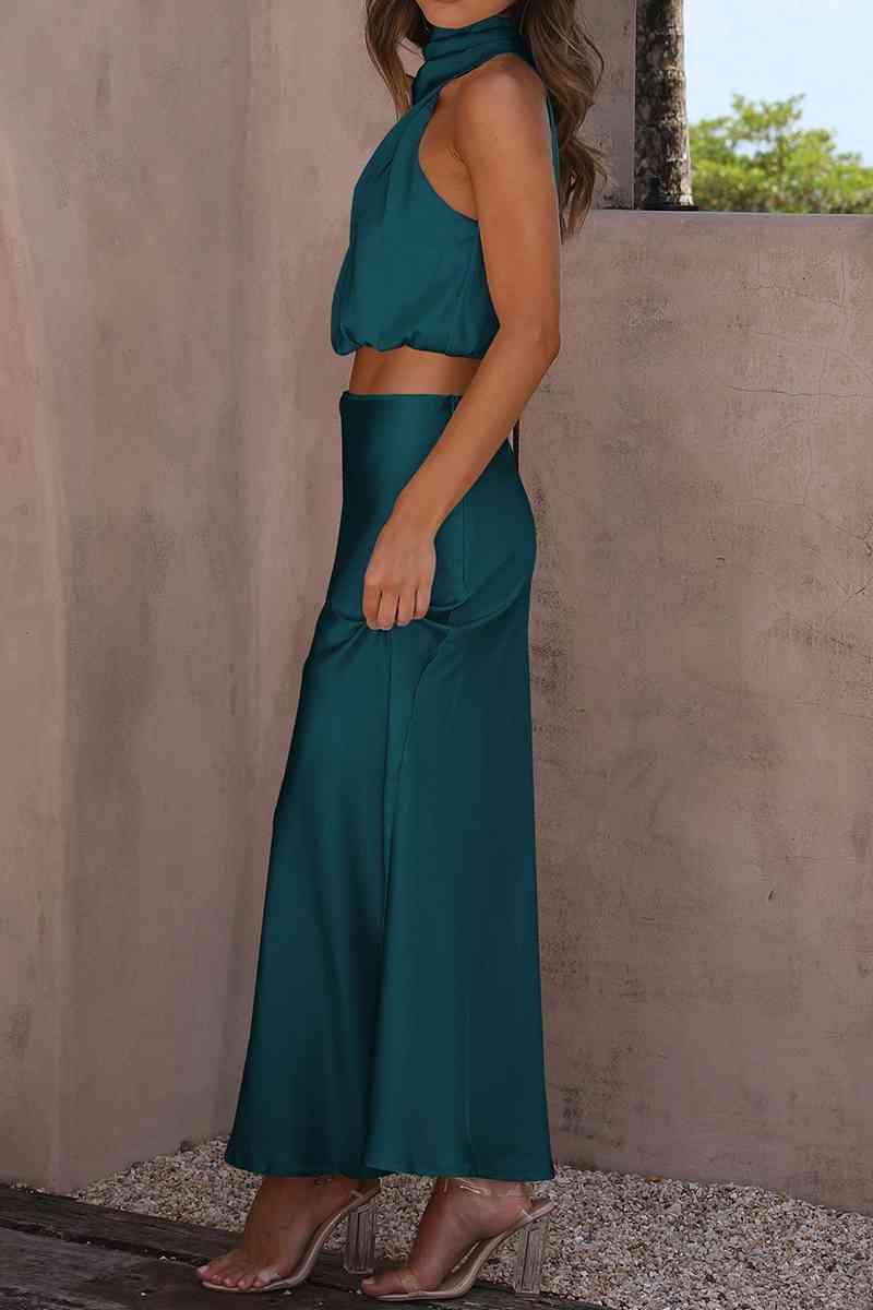 Turtle Neck Tank Cropped Top and Maxi Skirt Set - MXSTUDIO.COM