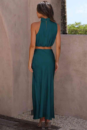 Turtle Neck Tank Cropped Top and Maxi Skirt Set - MXSTUDIO.COM