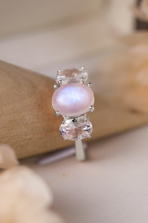 Twinkly Three Stone Sterling Silver Moonstone Ring - MXSTUDIO.COM