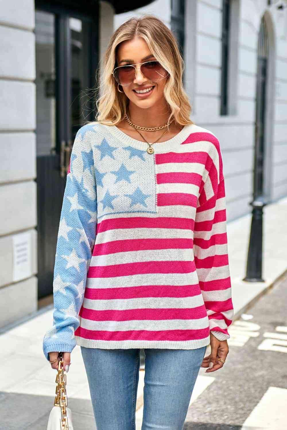 US Flag Stars And Stripes Patriotic Sweater - MXSTUDIO.COM