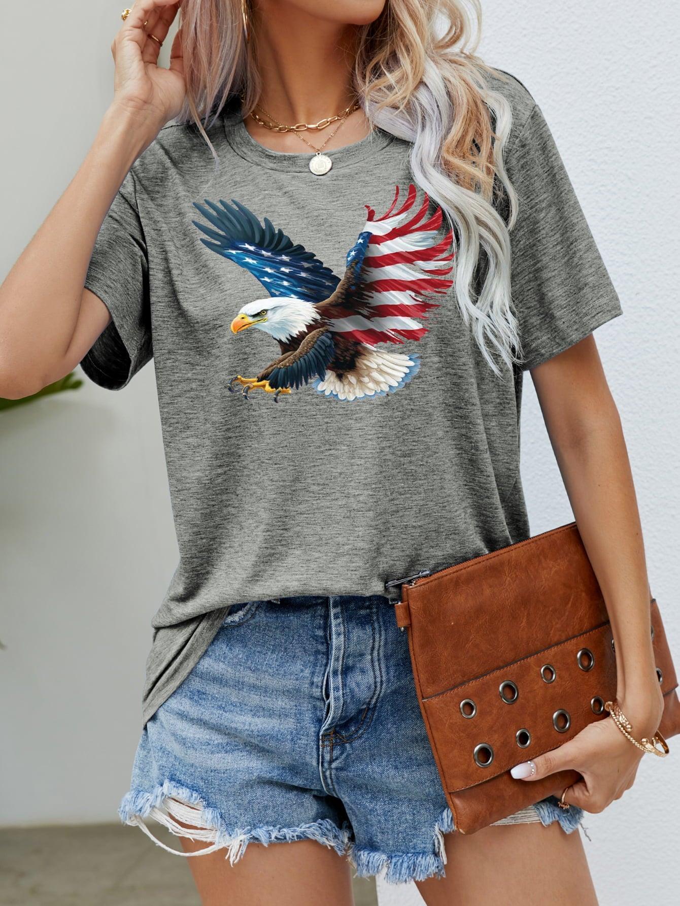 USA Flag Crew Neck Eagle Graphic Tee - MXSTUDIO.COM