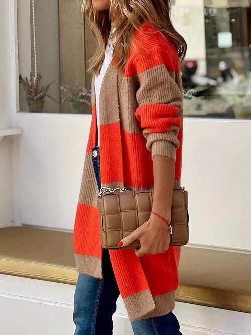 Ultimate Layer Open Front Striped Long Cardigan-MXSTUDIO.COM