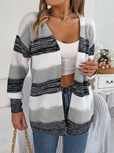 Ultra Versatile Open Front Striped Knit Cardigan-MXSTUDIO.COM