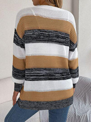 Ultra Versatile Open Front Striped Knit Cardigan-MXSTUDIO.COM