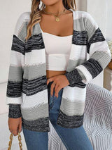 Ultra Versatile Open Front Striped Knit Cardigan-MXSTUDIO.COM