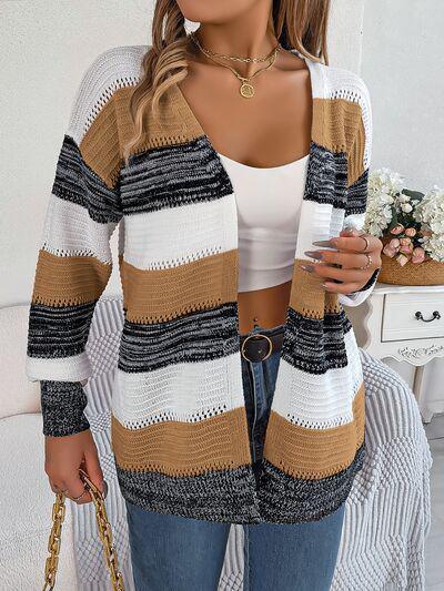 Ultra Versatile Open Front Striped Knit Cardigan-MXSTUDIO.COM