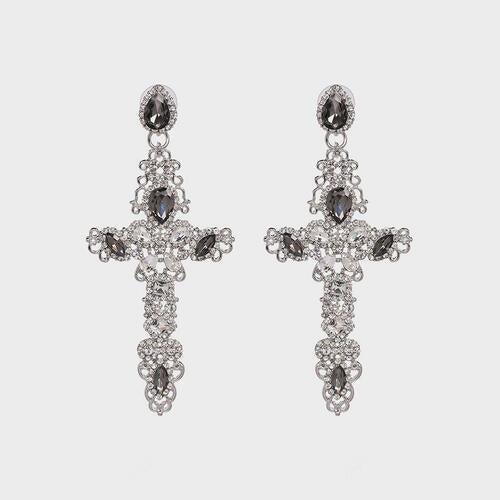 Unbelievable Aura Alloy Cross Rhinestone Earrings-MXSTUDIO.COM