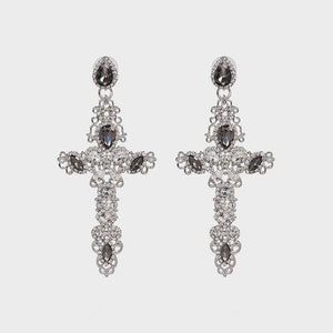 Unbelievable Aura Alloy Cross Rhinestone Earrings-MXSTUDIO.COM