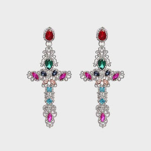 Unbelievable Aura Alloy Cross Rhinestone Earrings-MXSTUDIO.COM