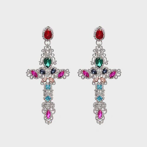 Unbelievable Aura Alloy Cross Rhinestone Earrings-MXSTUDIO.COM