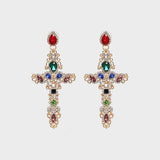 Unbelievable Aura Alloy Cross Rhinestone Earrings-MXSTUDIO.COM