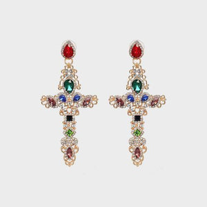 Unbelievable Aura Alloy Cross Rhinestone Earrings-MXSTUDIO.COM