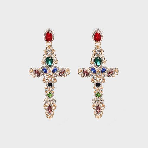 Unbelievable Aura Alloy Cross Rhinestone Earrings-MXSTUDIO.COM