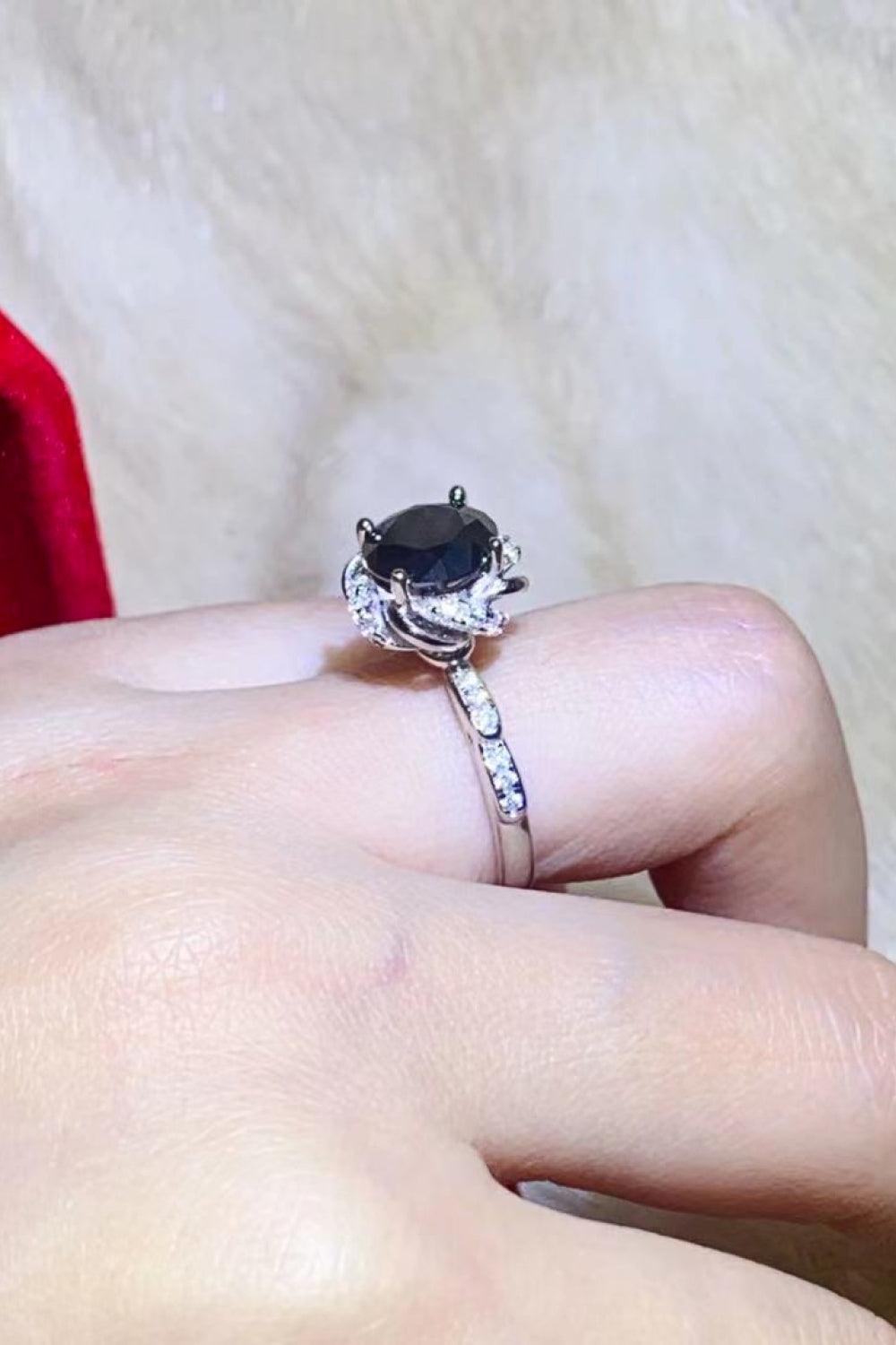 Unblemished Floral Detail 2 Carat Black Moissanite Ring - MXSTUDIO.COM