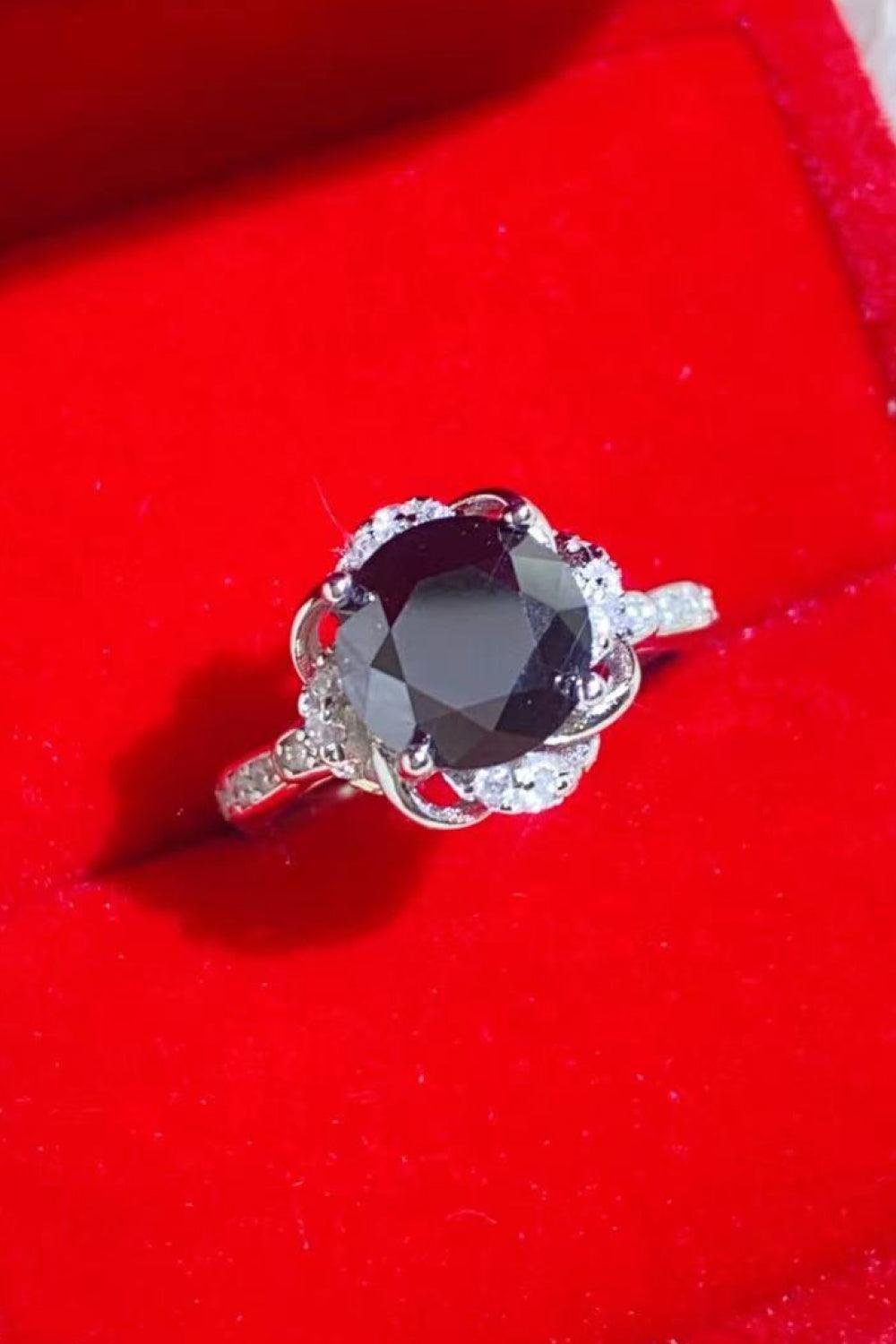 Unblemished Floral Detail 2 Carat Black Moissanite Ring - MXSTUDIO.COM