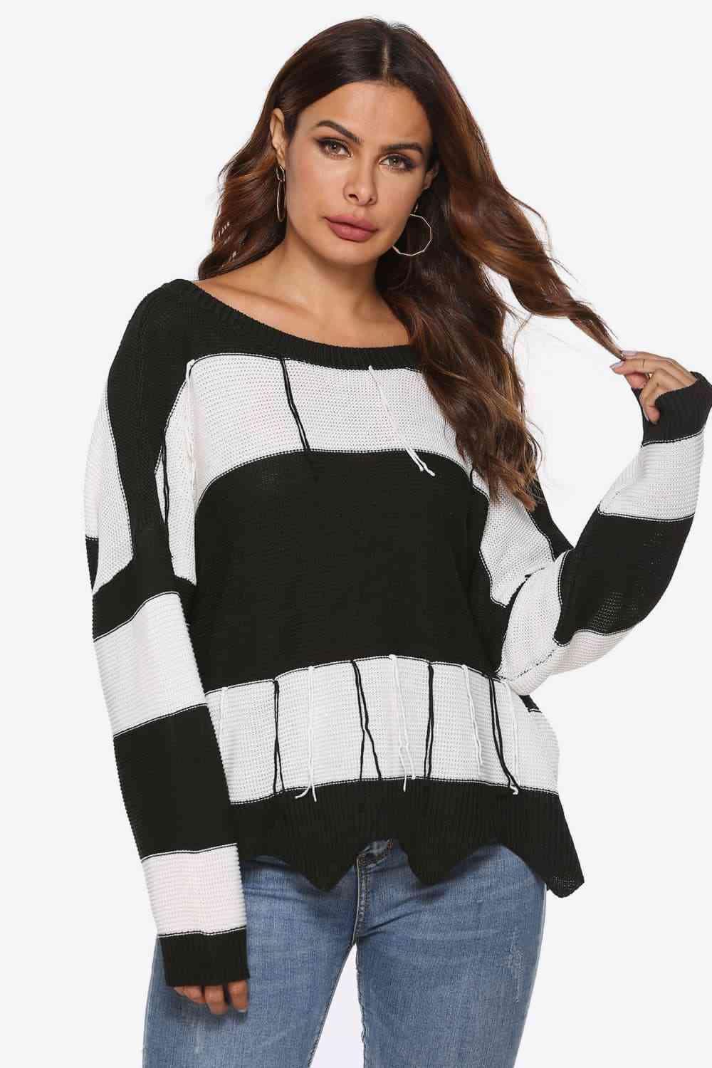 Unbothered By The Cold Striped Backless Sweater - MXSTUDIO.COM