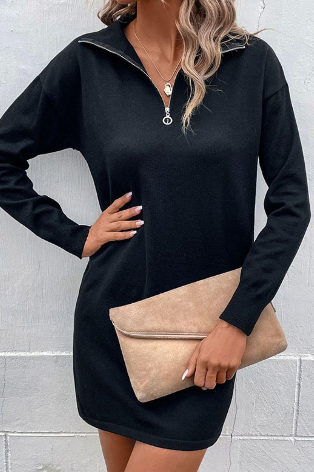 Unbothered By the Cold Knit Black Mini Sweater Dress - MXSTUDIO.COM
