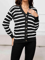 Uncomplicated Buttoned Striped Knit Cardigan-MXSTUDIO.COM