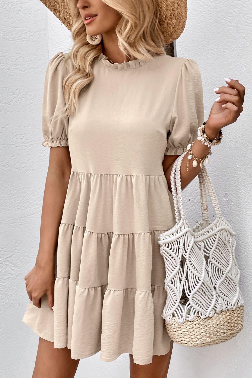 Uncomplicated Mini Puff Sleeve Tiered Dress - MXSTUDIO.COM