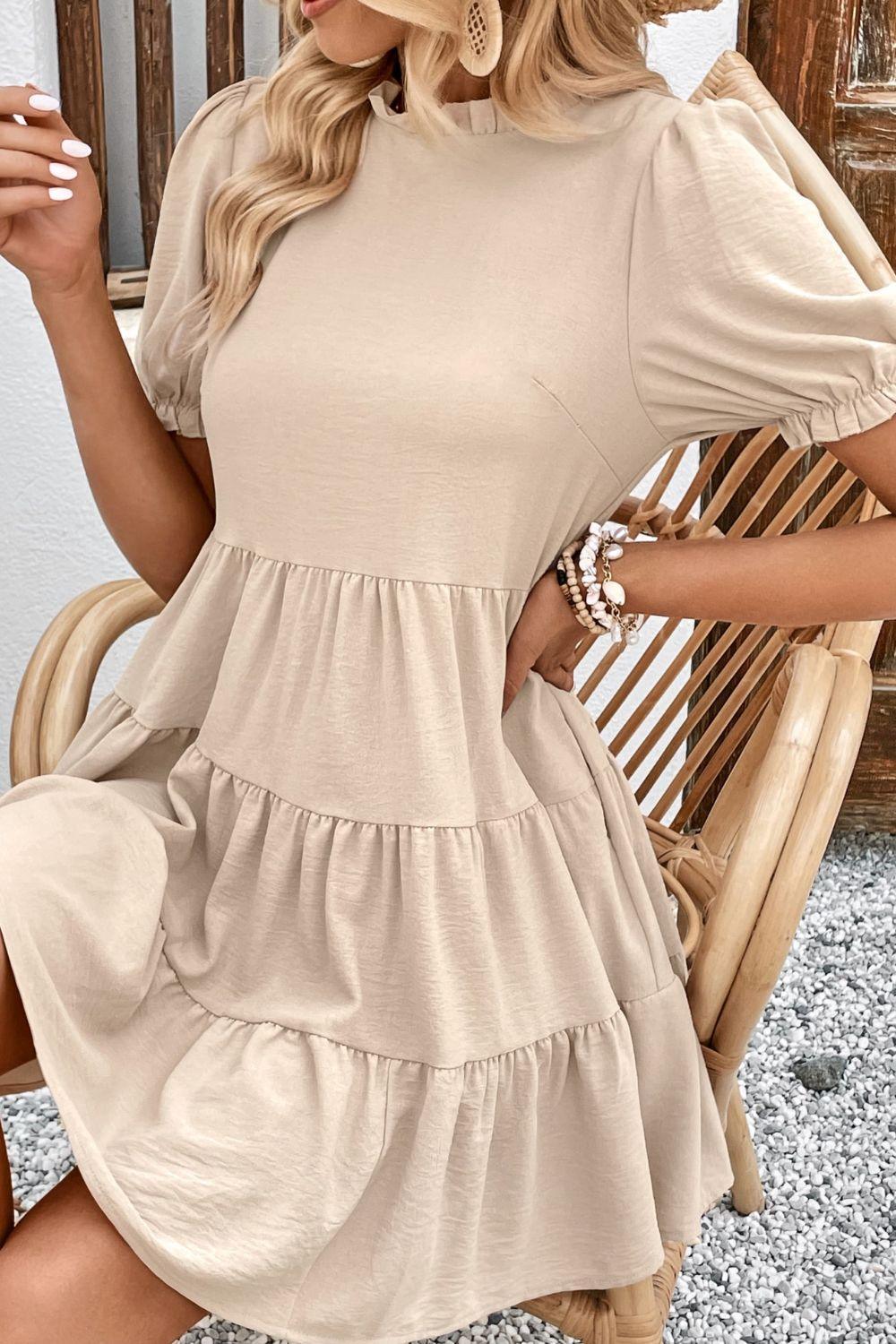 Uncomplicated Mini Puff Sleeve Tiered Dress - MXSTUDIO.COM