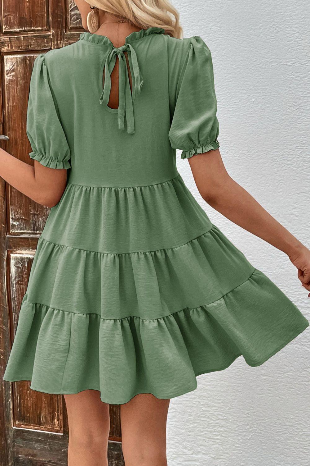 Uncomplicated Mini Puff Sleeve Tiered Dress - MXSTUDIO.COM