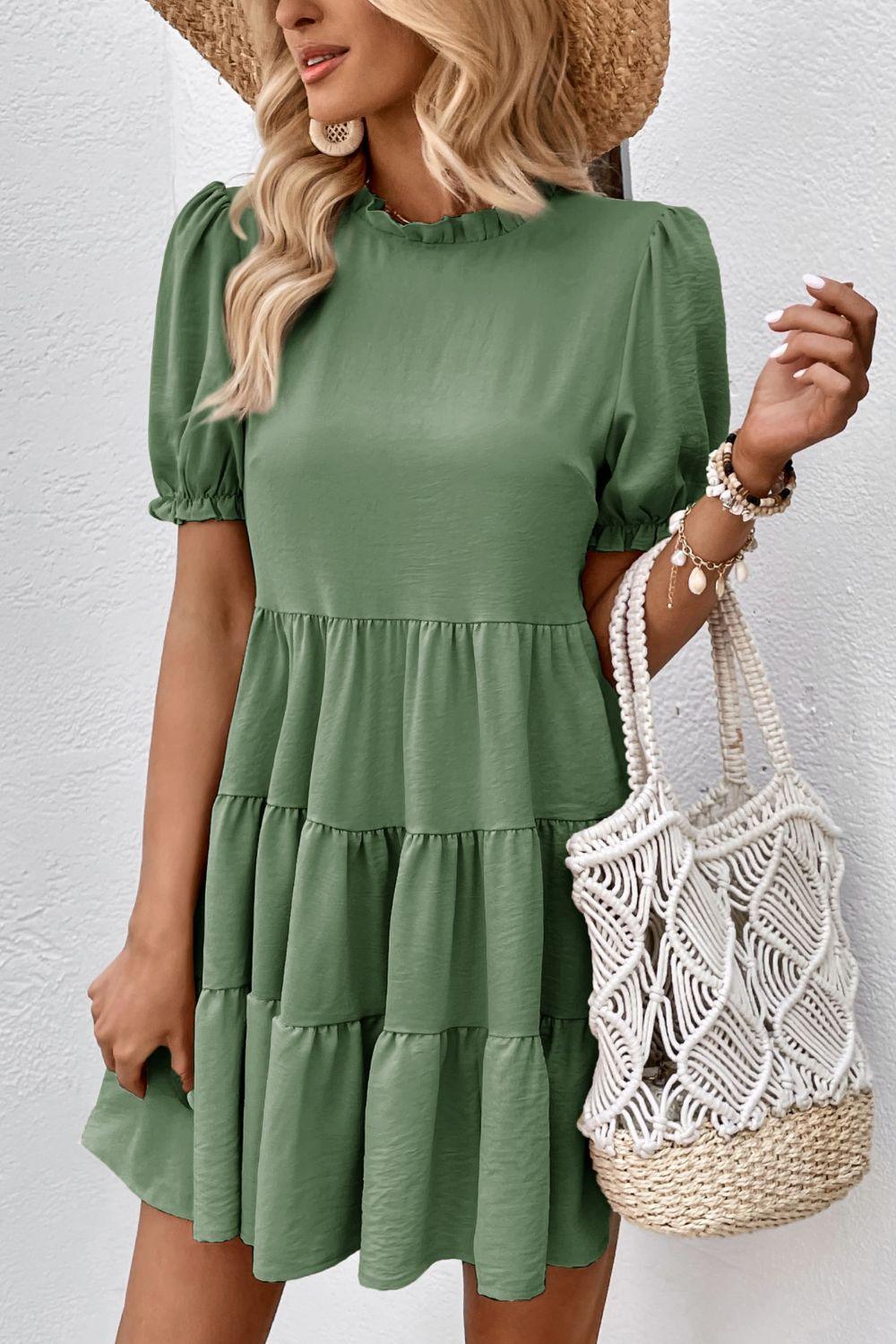 Uncomplicated Mini Puff Sleeve Tiered Dress - MXSTUDIO.COM