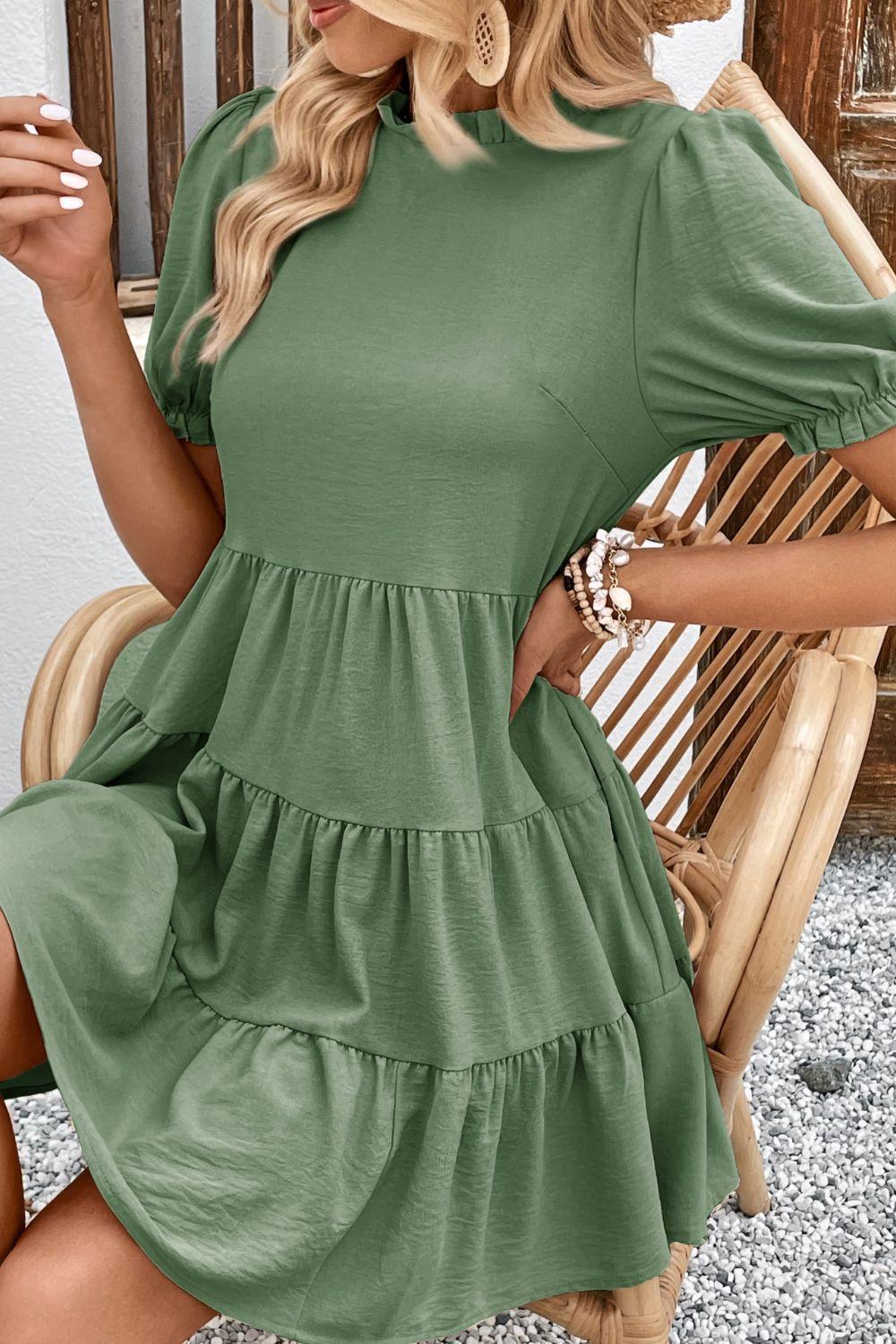 Uncomplicated Mini Puff Sleeve Tiered Dress - MXSTUDIO.COM