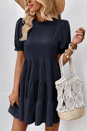 Uncomplicated Mini Puff Sleeve Tiered Dress - MXSTUDIO.COM