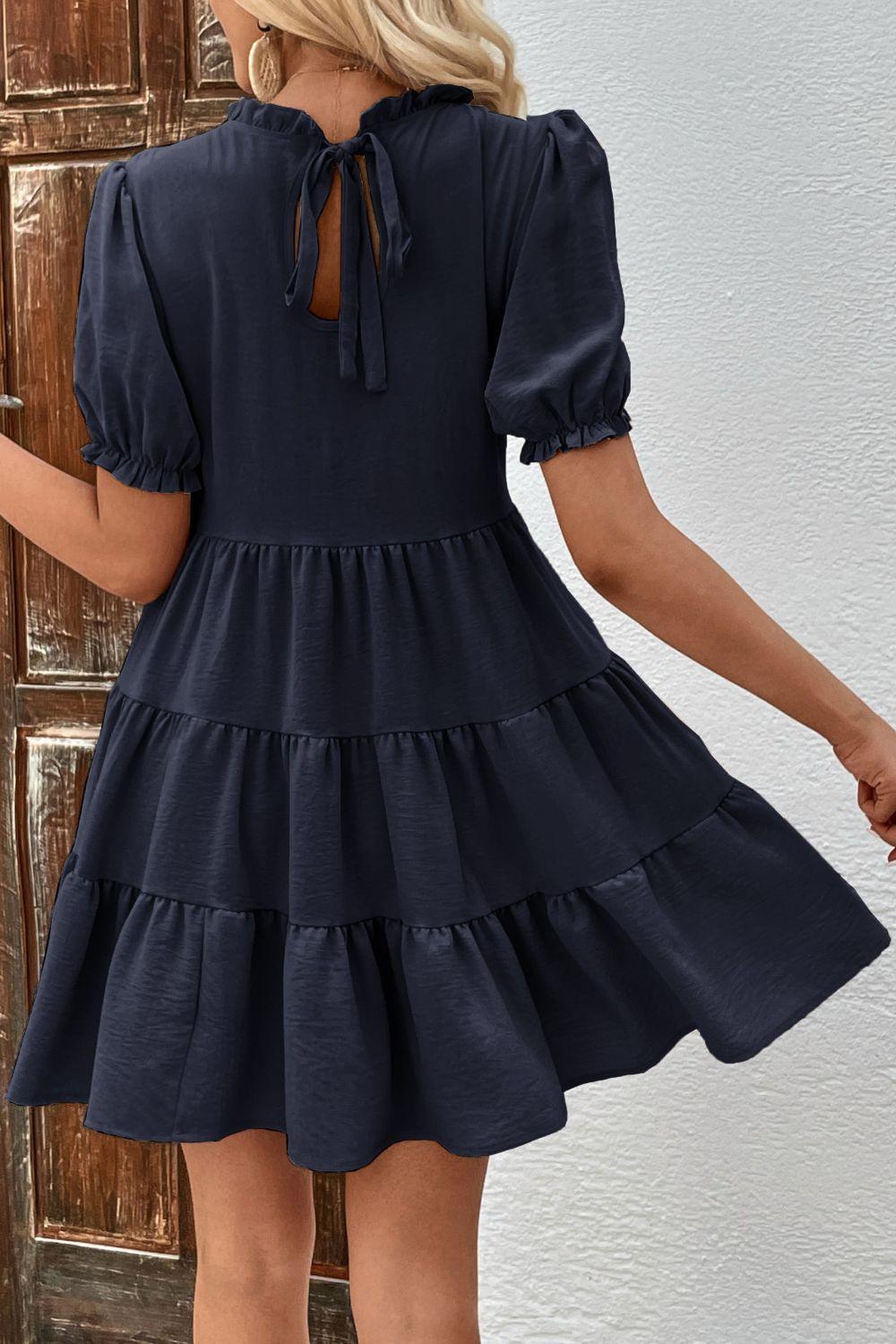 Uncomplicated Mini Puff Sleeve Tiered Dress - MXSTUDIO.COM