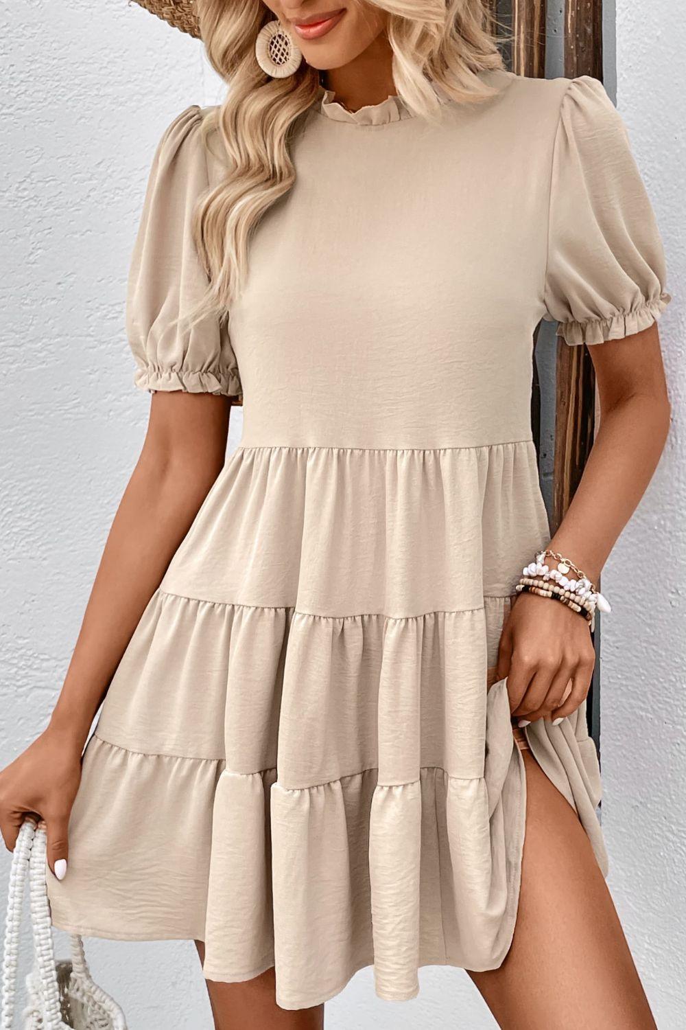 Uncomplicated Mini Puff Sleeve Tiered Dress - MXSTUDIO.COM