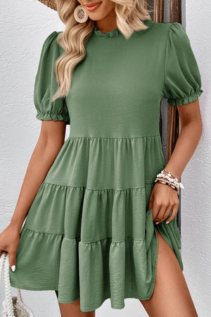 Uncomplicated Mini Puff Sleeve Tiered Dress - MXSTUDIO.COM