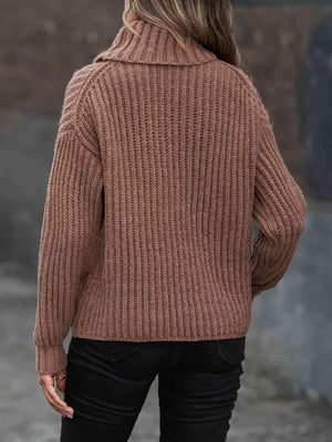 Undisputed Coziness Rib Knit Turtleneck Sweater-MXSTUDIO.COM