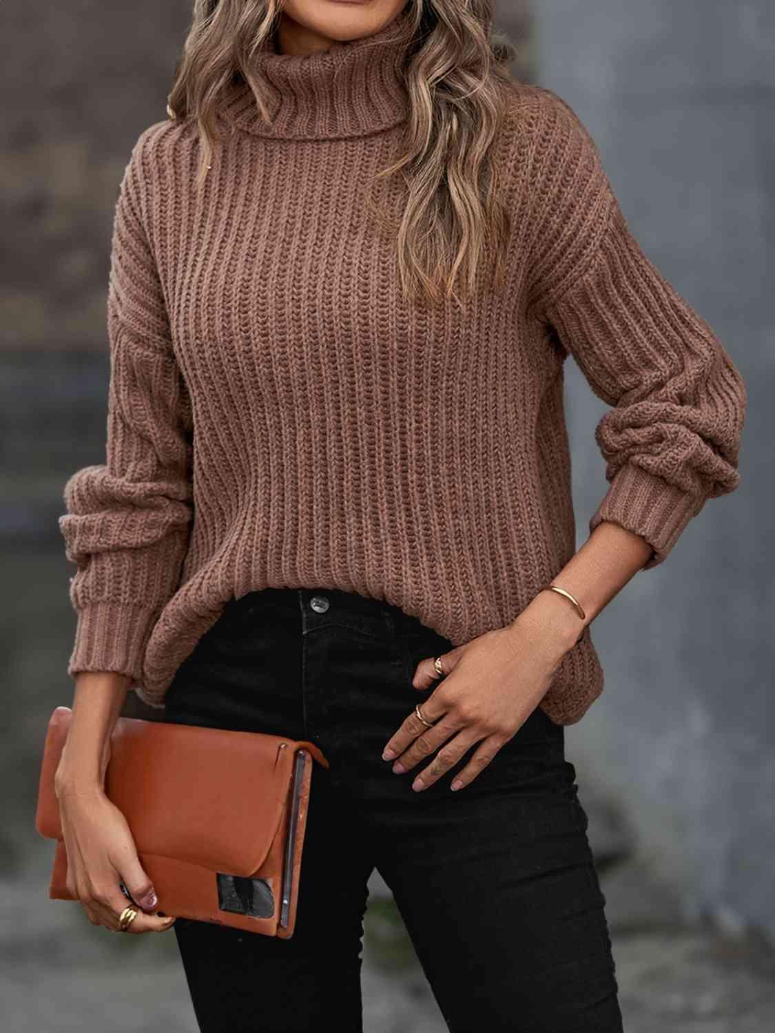 Undisputed Coziness Rib Knit Turtleneck Sweater-MXSTUDIO.COM