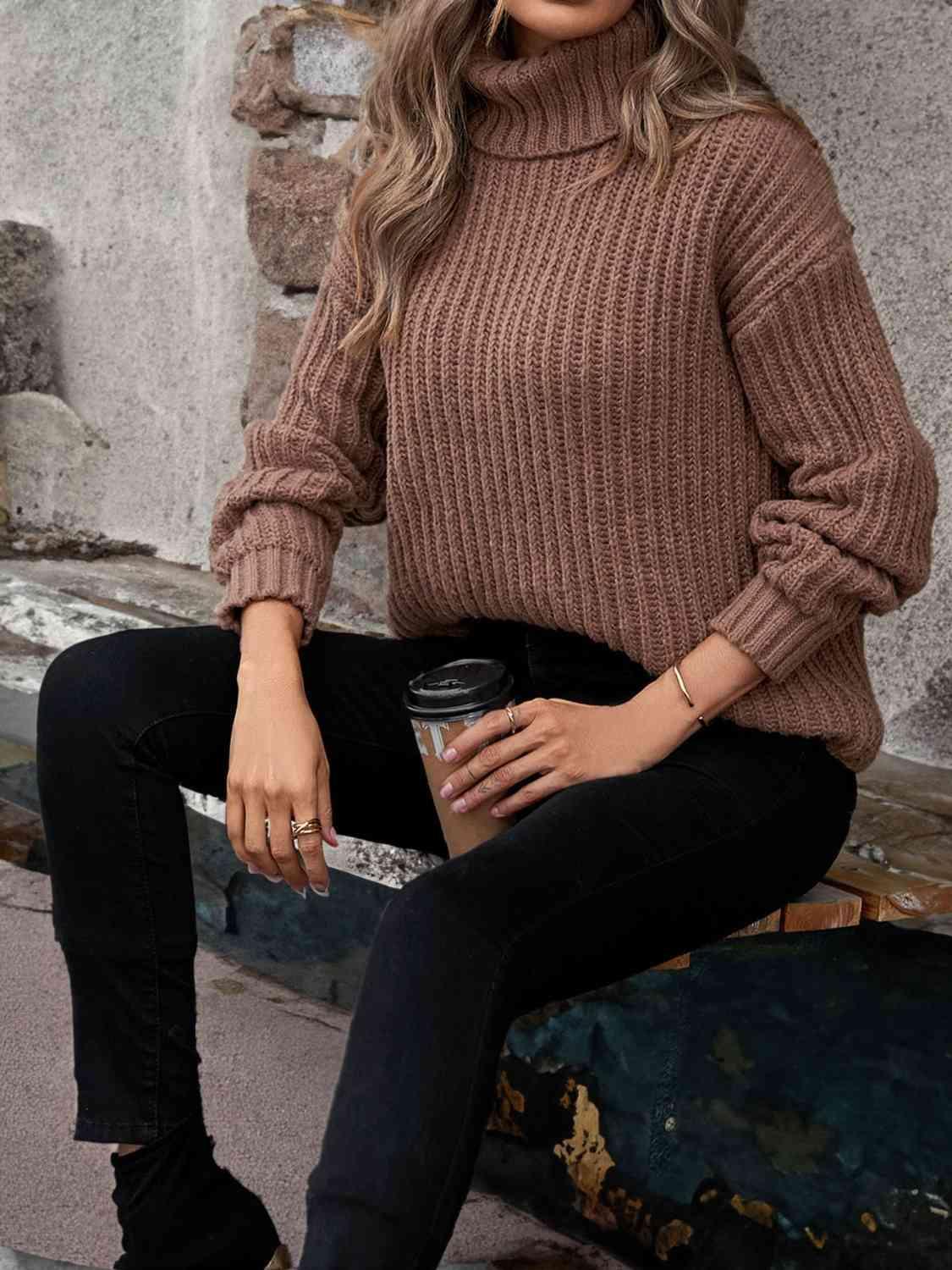 Undisputed Coziness Rib Knit Turtleneck Sweater-MXSTUDIO.COM