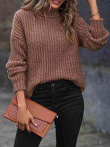 Undisputed Coziness Rib Knit Turtleneck Sweater-MXSTUDIO.COM