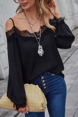 Unfading Beauty Lace Black Cold Shoulder Blouse - MXSTUDIO.COM