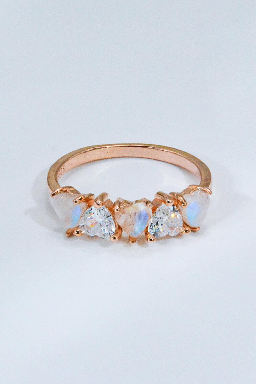 Unfading Memories Moonstone And Zircon Heart Ring - MXSTUDIO.COM