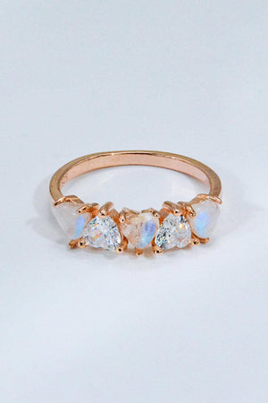 Unfading Memories Moonstone And Zircon Heart Ring - MXSTUDIO.COM