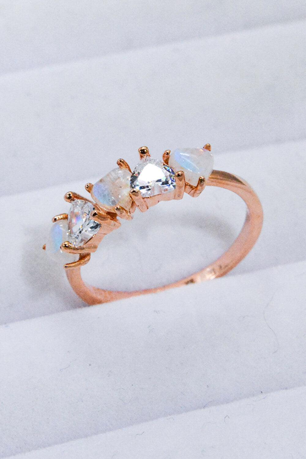 Unfading Memories Moonstone And Zircon Heart Ring - MXSTUDIO.COM