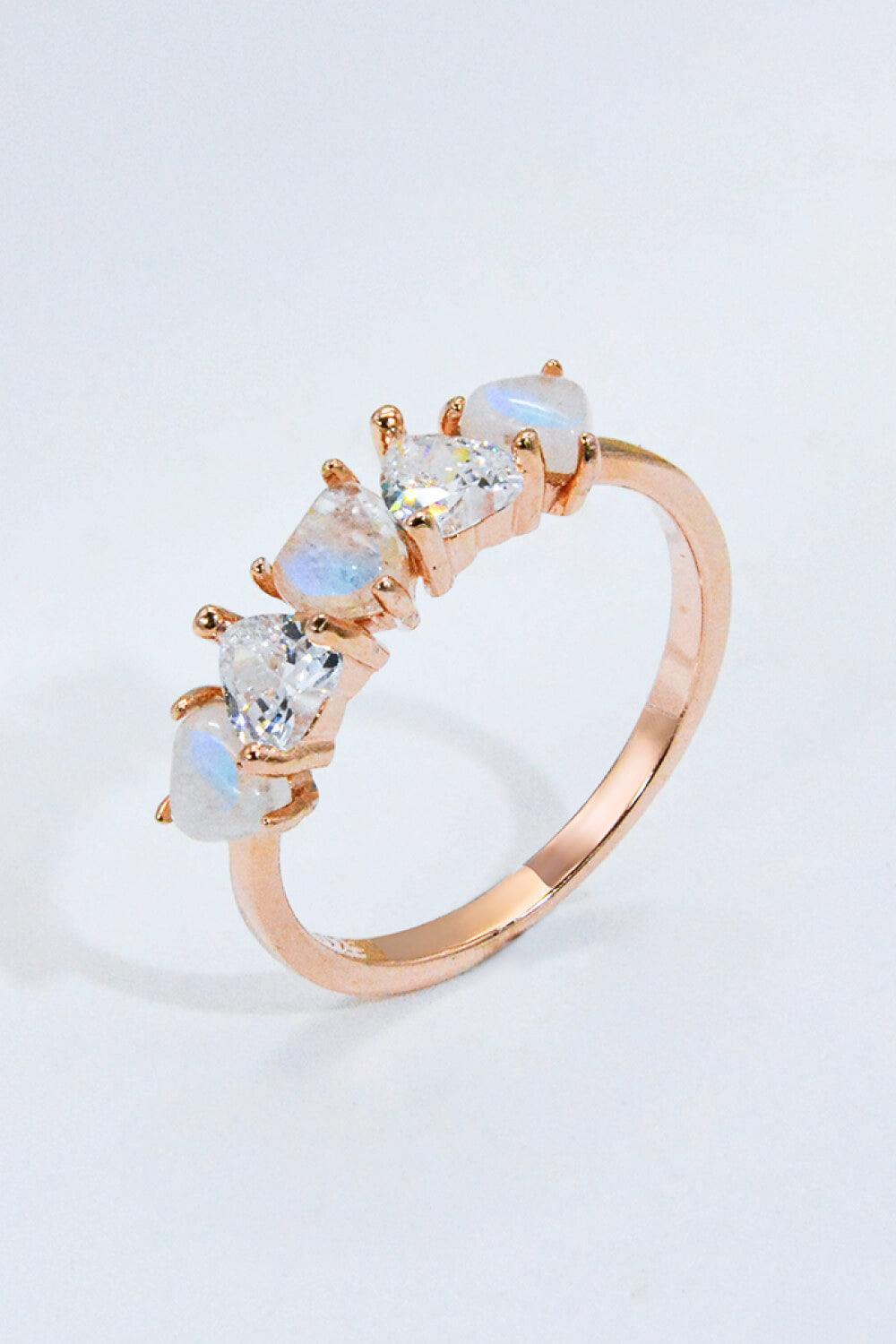 Unfading Memories Moonstone And Zircon Heart Ring - MXSTUDIO.COM