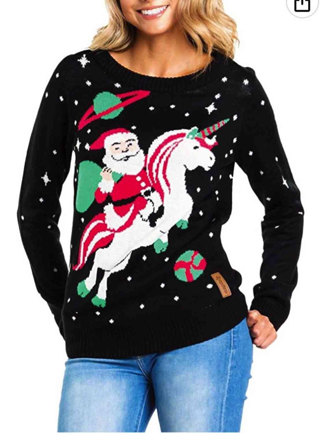 Unicorn Knitted Black Santa Claus Sweater-MXSTUDIO.COM