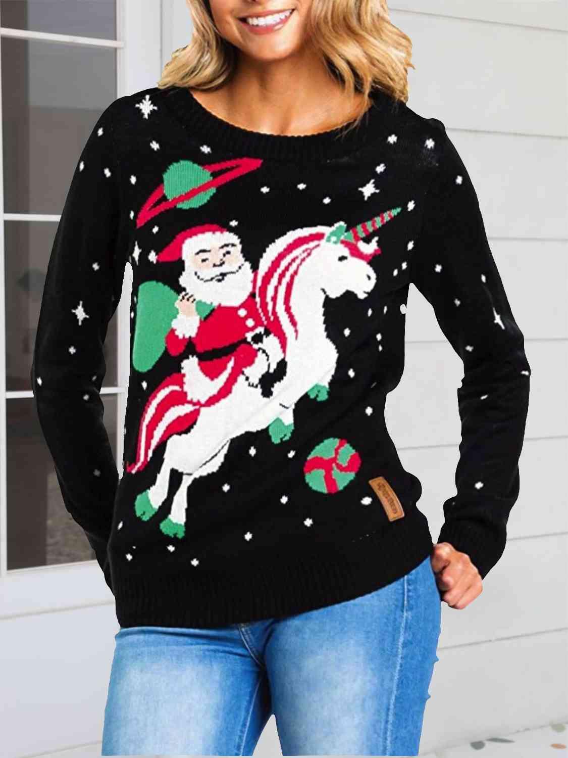 Unicorn Knitted Black Santa Claus Sweater-MXSTUDIO.COM