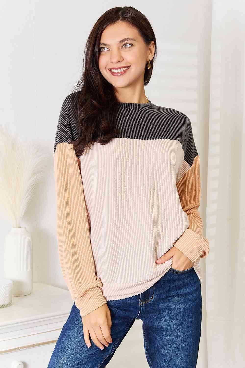 Unique Dropped Shoulder Women's Color Block T Shirt - MXSTUDIO.COM