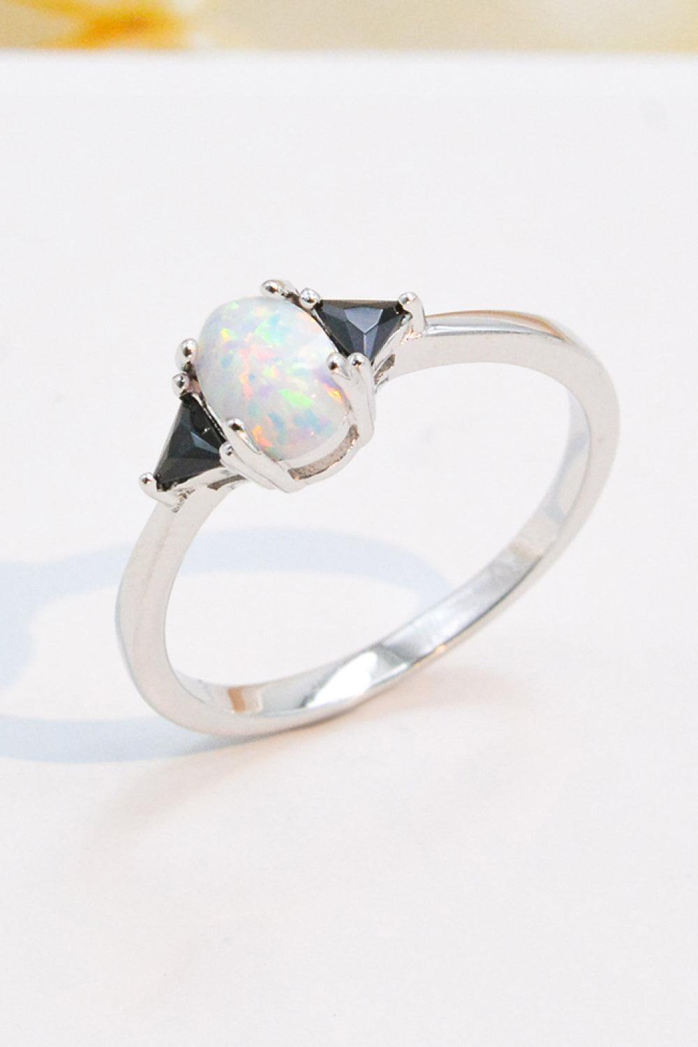 Unique Flair Contrast 925 Sterling Silver Opal Ring - MXSTUDIO.COM