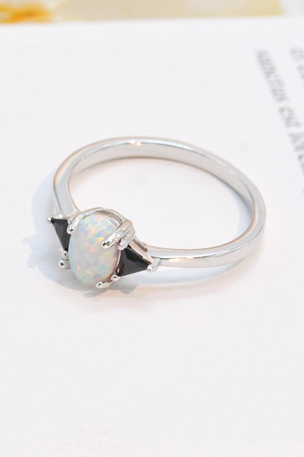 Unique Flair Contrast 925 Sterling Silver Opal Ring - MXSTUDIO.COM