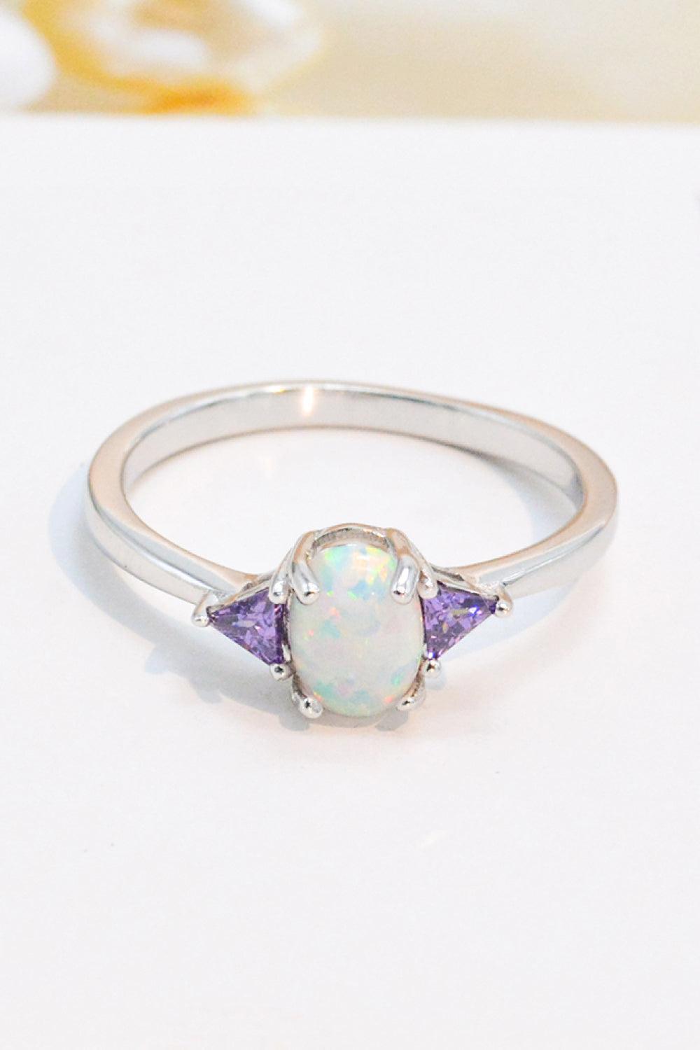 Unique Flair Contrast 925 Sterling Silver Opal Ring - MXSTUDIO.COM